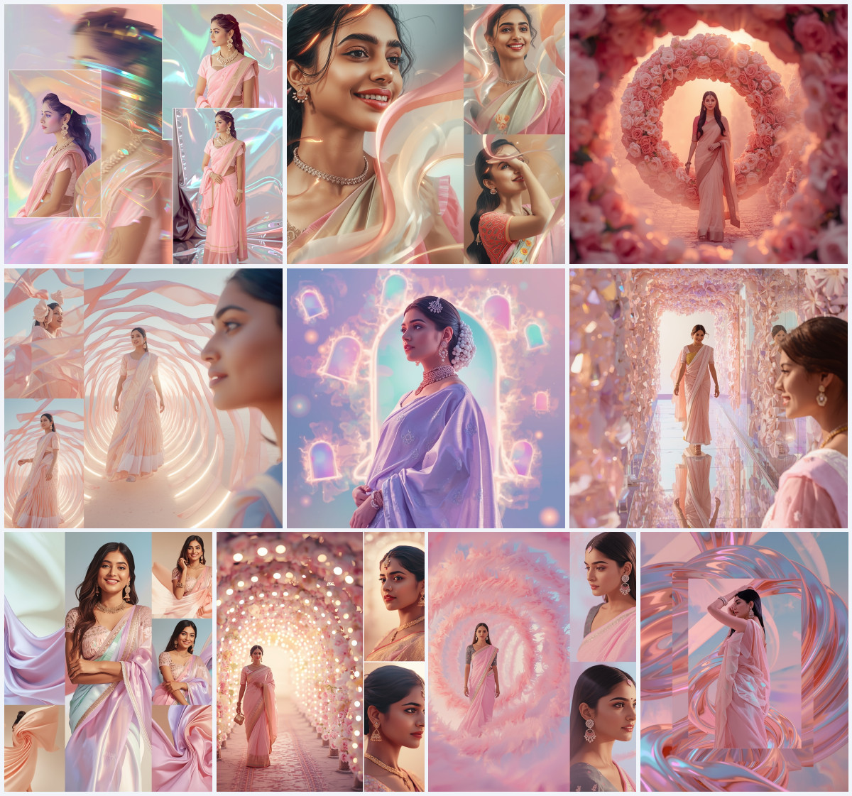 10+ Champagne Saree AI Prompts to Create Elegant Evening Looks with Bright Studio Glow