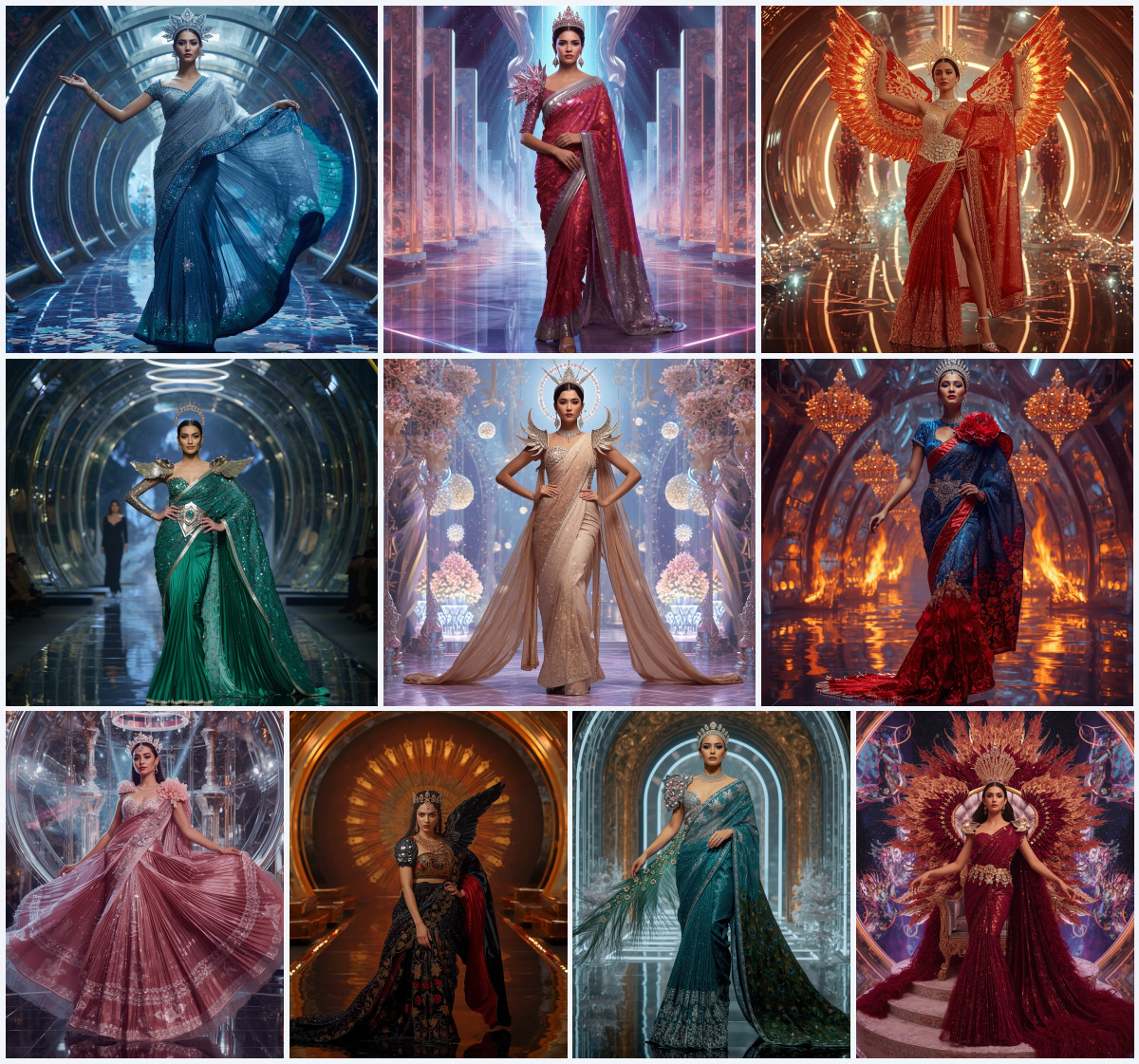 10+ Chrome-Dipped Pleated Satin Modern Saree AI Prompts for Regal High-Fashion via Gemini and ChatGPT - Main Thumbnail