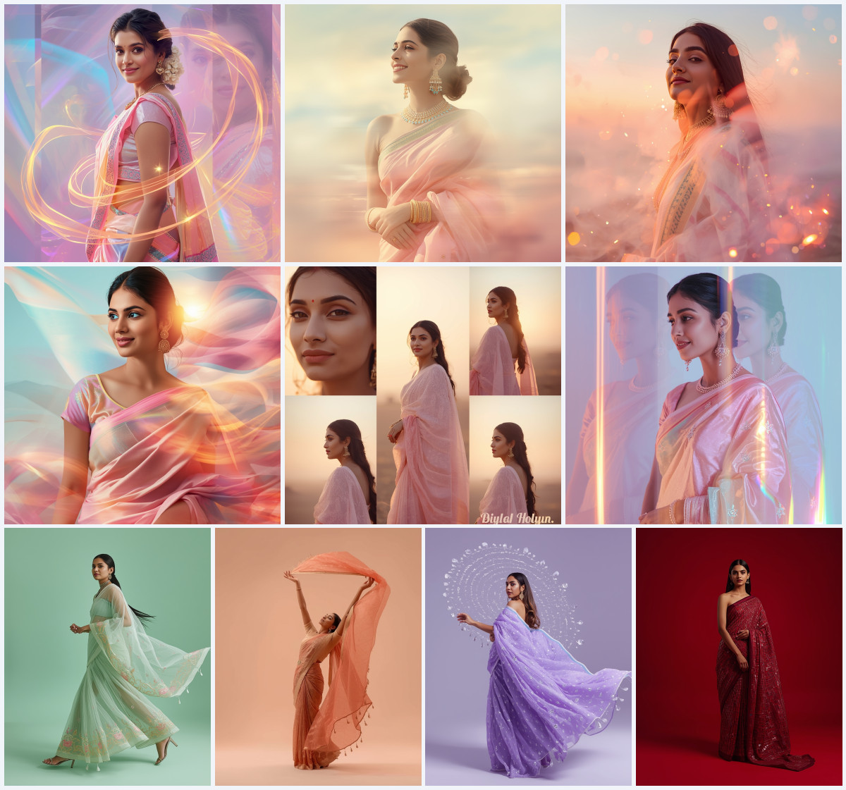 10+ Feather-Embellished Hem Georgette Modern Saree AI Prompts for Playful Motion via Gemini and ChatGPT - Main Thumbnail