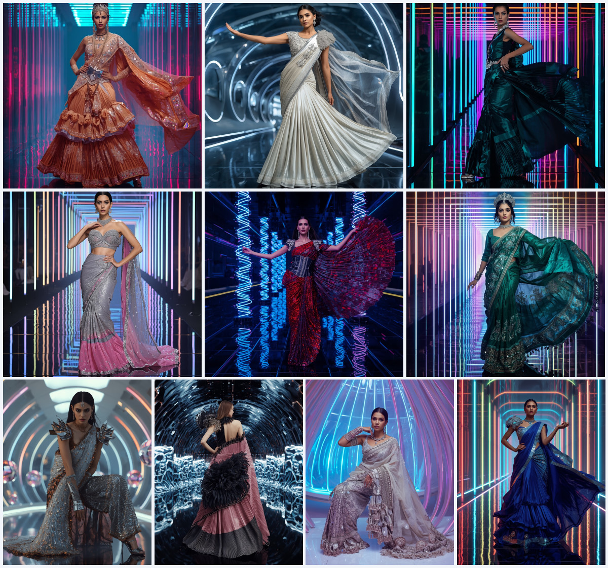 Unbeatable Viral Image Prompt designing spectacular architectural ribbon mesh saree editorials for creators today - Main Thumbnail