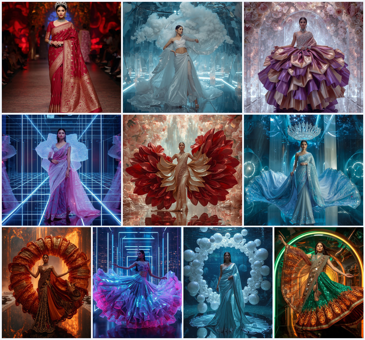 Unbeatable Viral Image Prompt designing spectacular iridescent glass beaded chiffon saree lookbooks with Gemini AI - Main Thumbnail