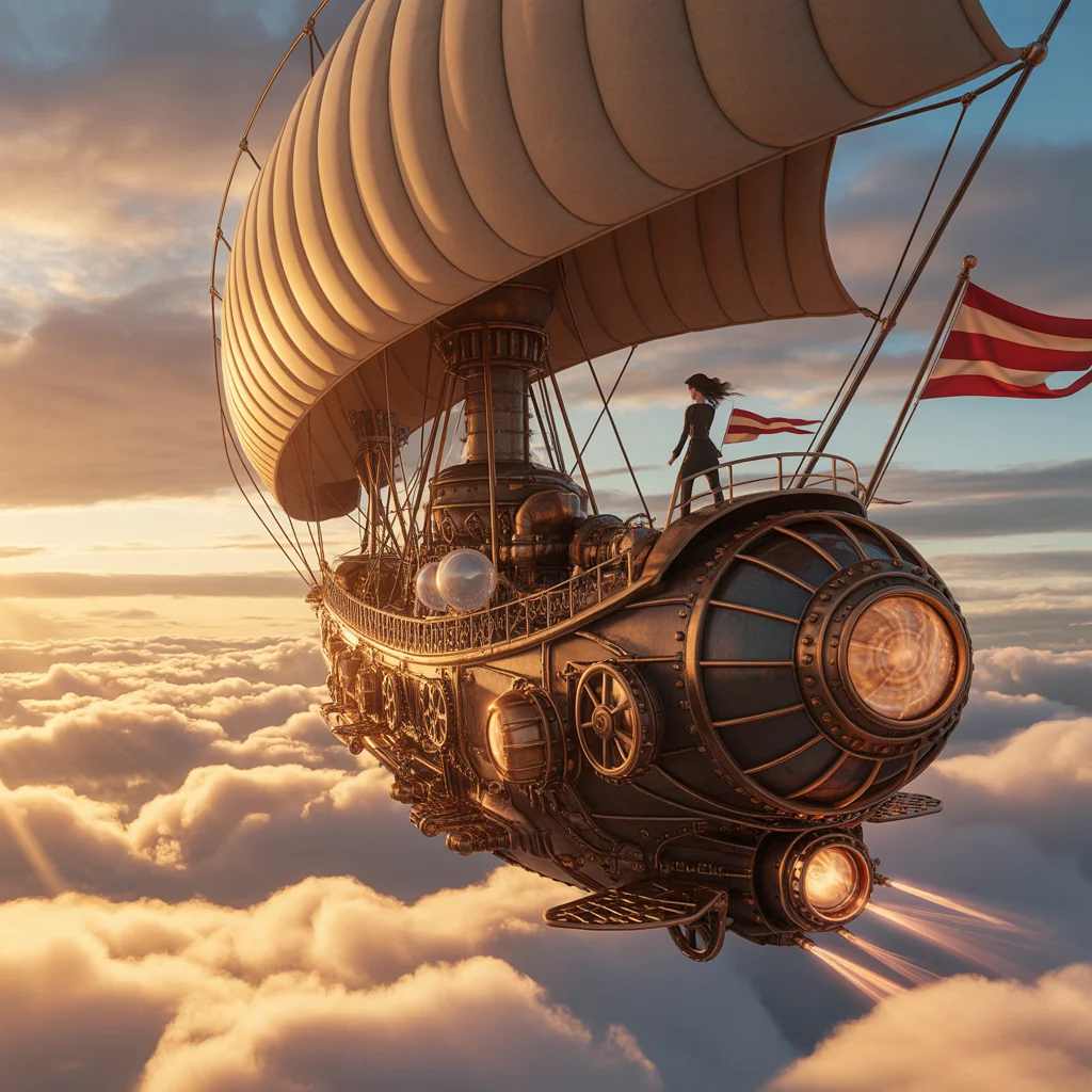 2026 Steampunk Airship Over Clouds Digital Artwork | Ai Selfie Prompt