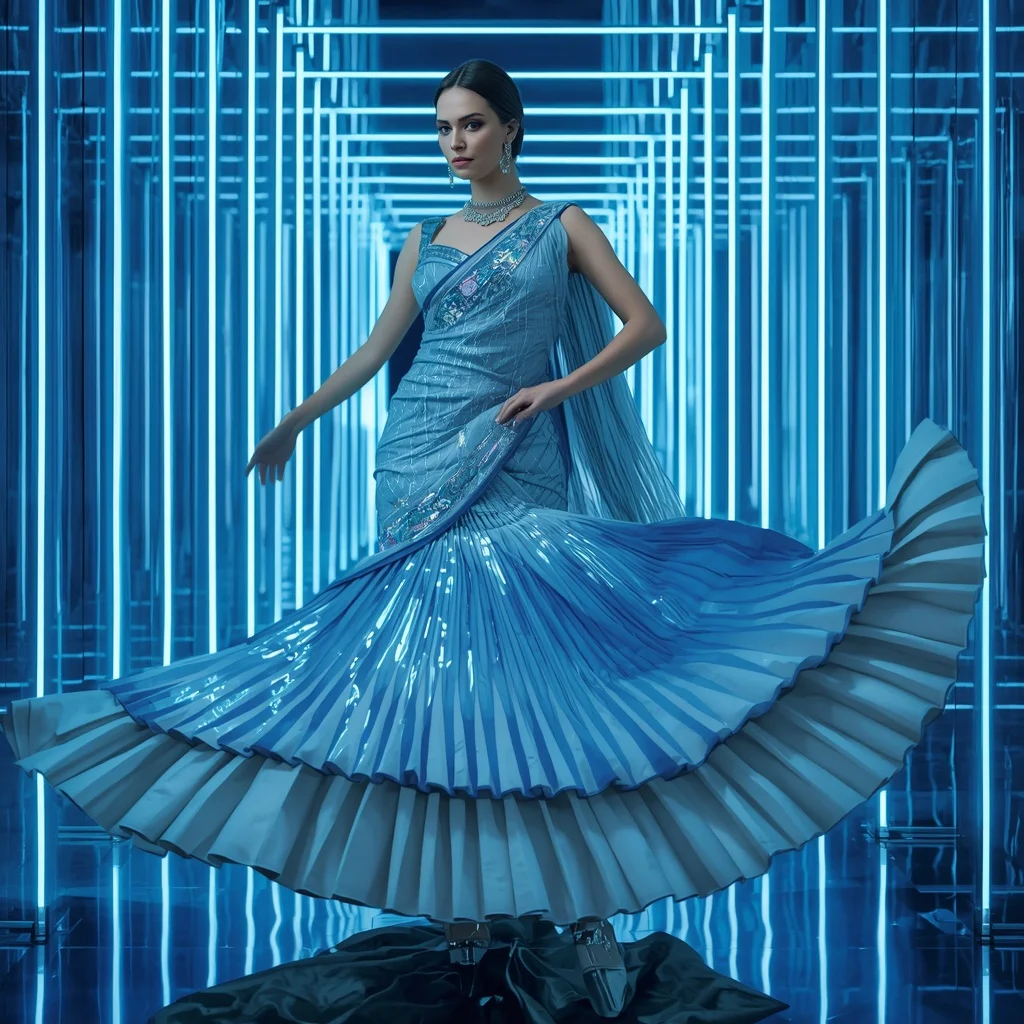 Arctic Royale Eclipse Saree with Dynamic Crystal Infinity Maze | Creative Ai Prompt