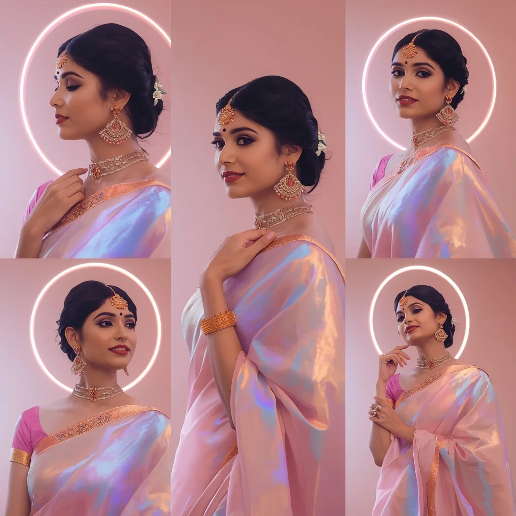 Astral Pulse Halo Orbit Pastel Saree Indian Woman Luxury Composition | Saree Instagram Ai Prompt