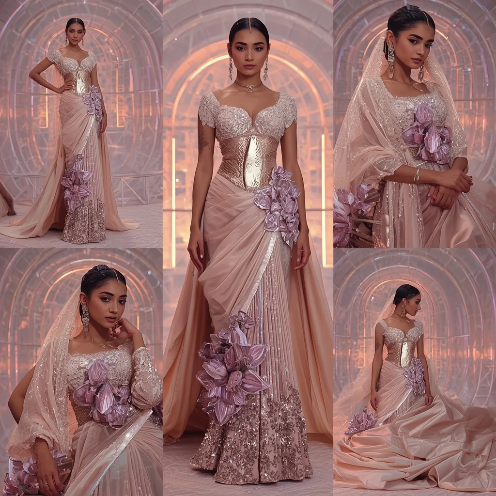 Champagne Aurora Empress Saree with Holographic Dome Hall | Selfie Prompt