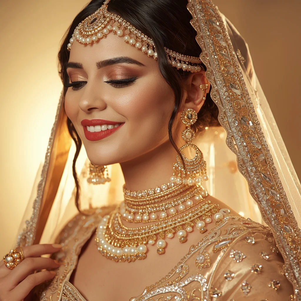 Champagne Gold Lehenga Indian Bride Premium Composition | Saree Selfie Ai Prompt