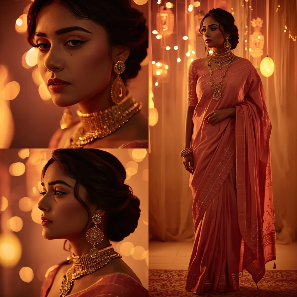 Cozy Viral Pastel Saree Lantern Glow Luxe - | Image Prompt | Gemini Saree Ai Photo Prompt