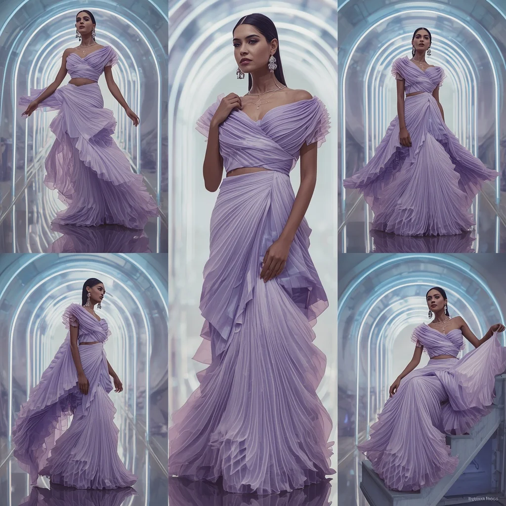Crystal Lavender Storm Saree with Infinity Arc Corridor | Romantic Ai Prompt