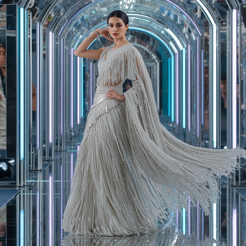 Diamond Mirage Empress Saree with Prism Reflection Palace | Gemini Ai Prompt