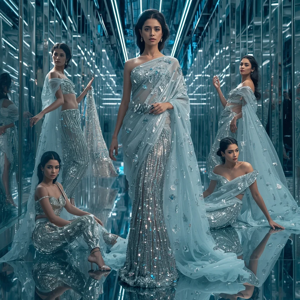 Diamond Pulse Couture Saree with Infinity Reflection Crystal Observatory | Prompt Chatgpt
