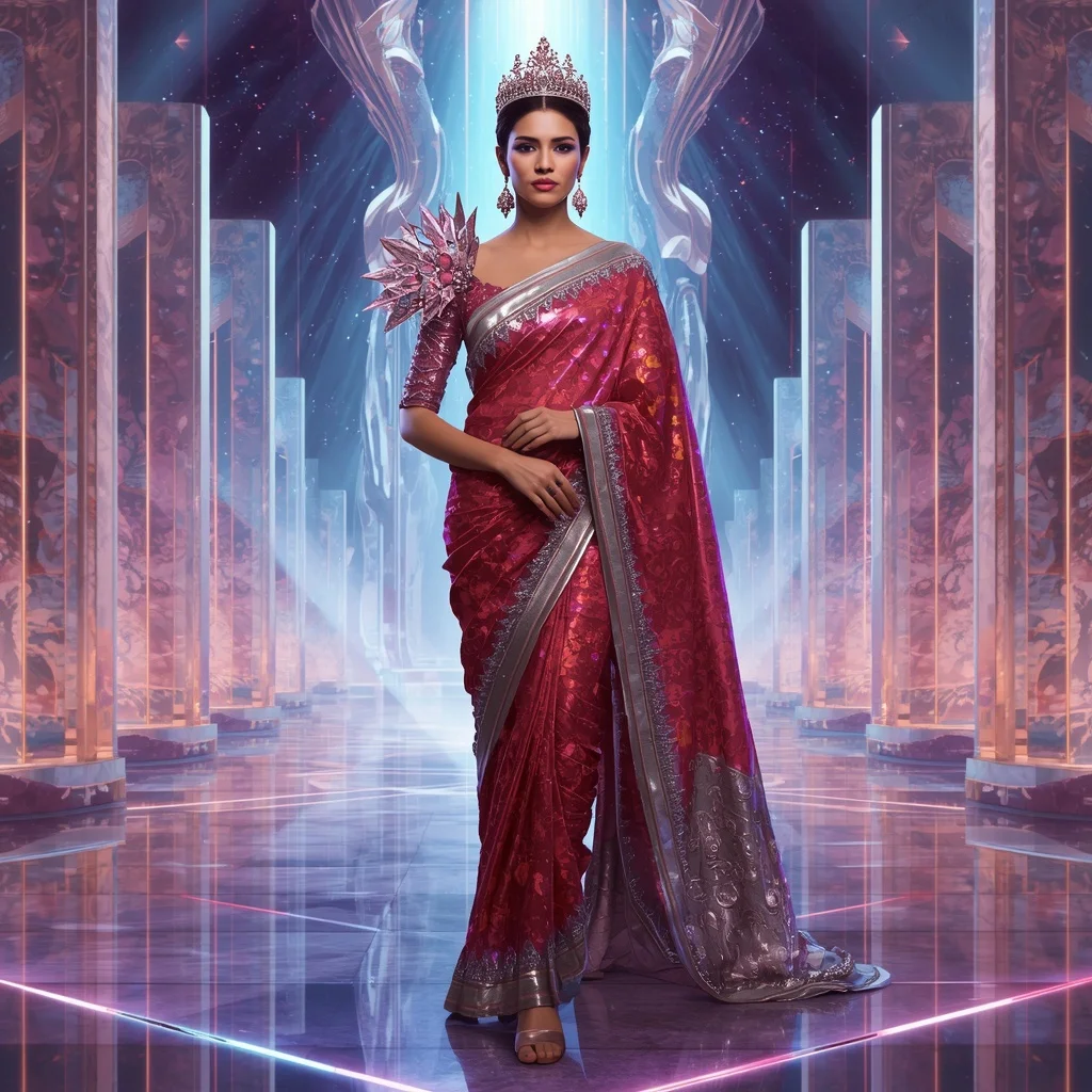 Divine Aurora Empress Saree with Quantum Celestial Crystal Empire | Viral Instagram Ai Prompt