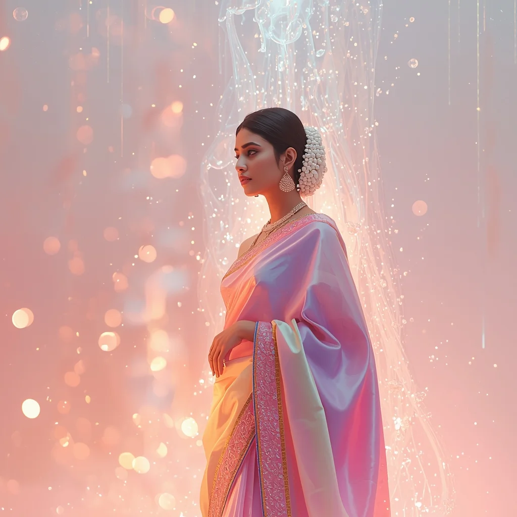 Elegant Indian Woman Pastel Saree Dreamy Luxury Collage | Gemini Ai Saree Photo