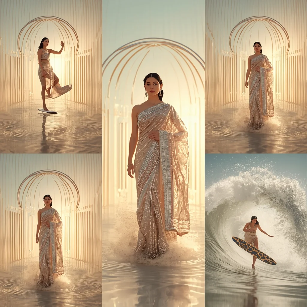 Fancy Festival Saree Quantum-Locked Liquid-Diamond Flow | Saree Photoshoot Ai Prompt