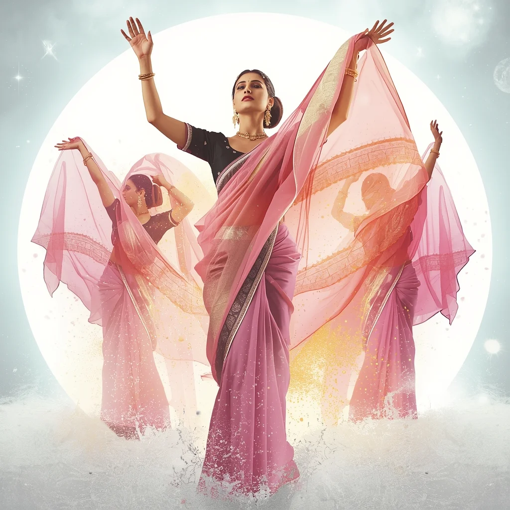 Fancy Festival Saree Thermo-Chromatic Nebula-Bloom Organza | Saree Photoshoot Prompt Ultra Realistic
