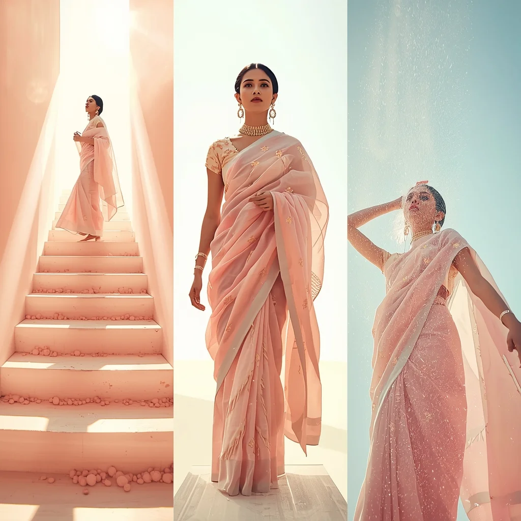 Festival Fancy Saree AR-Projected Prism-Dust Chanderi | Saree Reel Ai Prompt