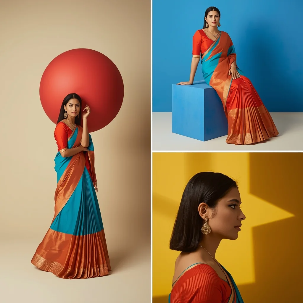 Festive Fancy Saree Bauhaus Geometric Layout | Modern Art | Gemini Saree Prompt Text