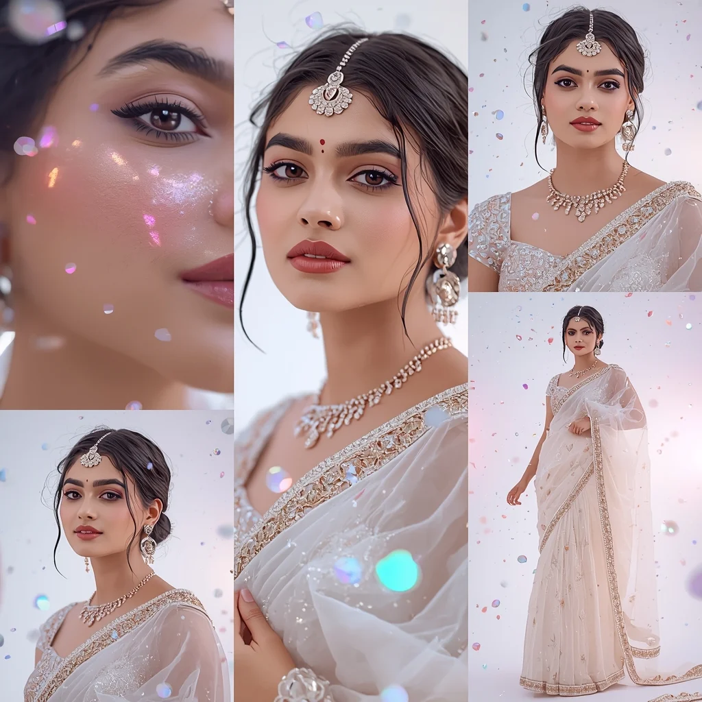 Festive Fancy Saree Holographic Crystal Splinter Collage Premium | Saree Woman Ai Prompt