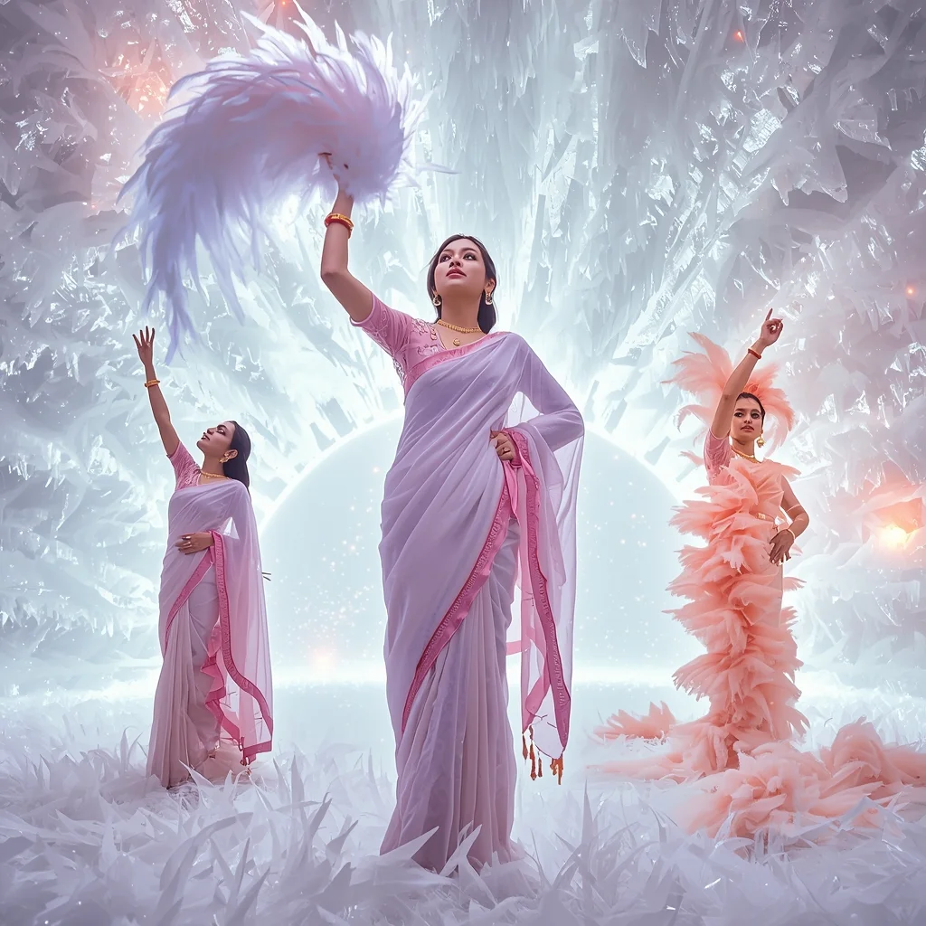 Festive Fancy Saree Plasma-Spun Glass-Feather Velvet | Gemini Saree Prompt Photo