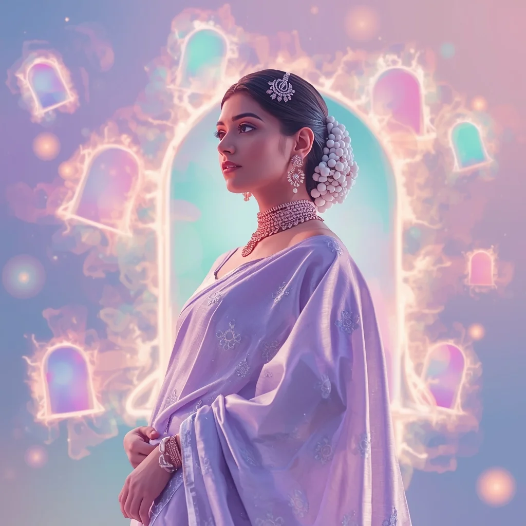 Festive Pastel Saree Aurora Portal Collage | Indian Girl Glow Field Aesthetic Soft Cinematic Ultra Realistic Viral Prompt | Saree Girl Dp Ai Prompt Ultra Hd