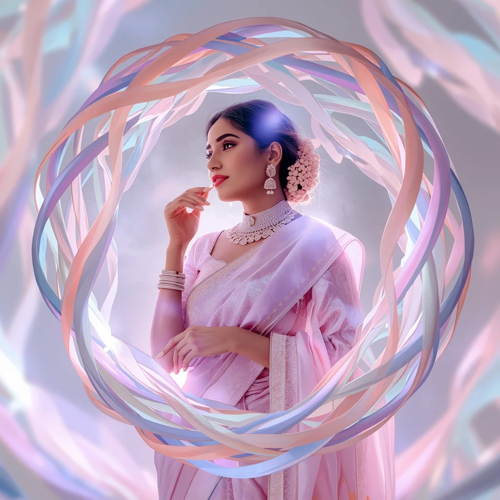 Festive Pastel Saree Aurora Sphere Collage | Indian Girl Glow Ribbon Aesthetic Soft Cinematic Ultra Realistic Viral Prompt | Viral Ai Image Prompt