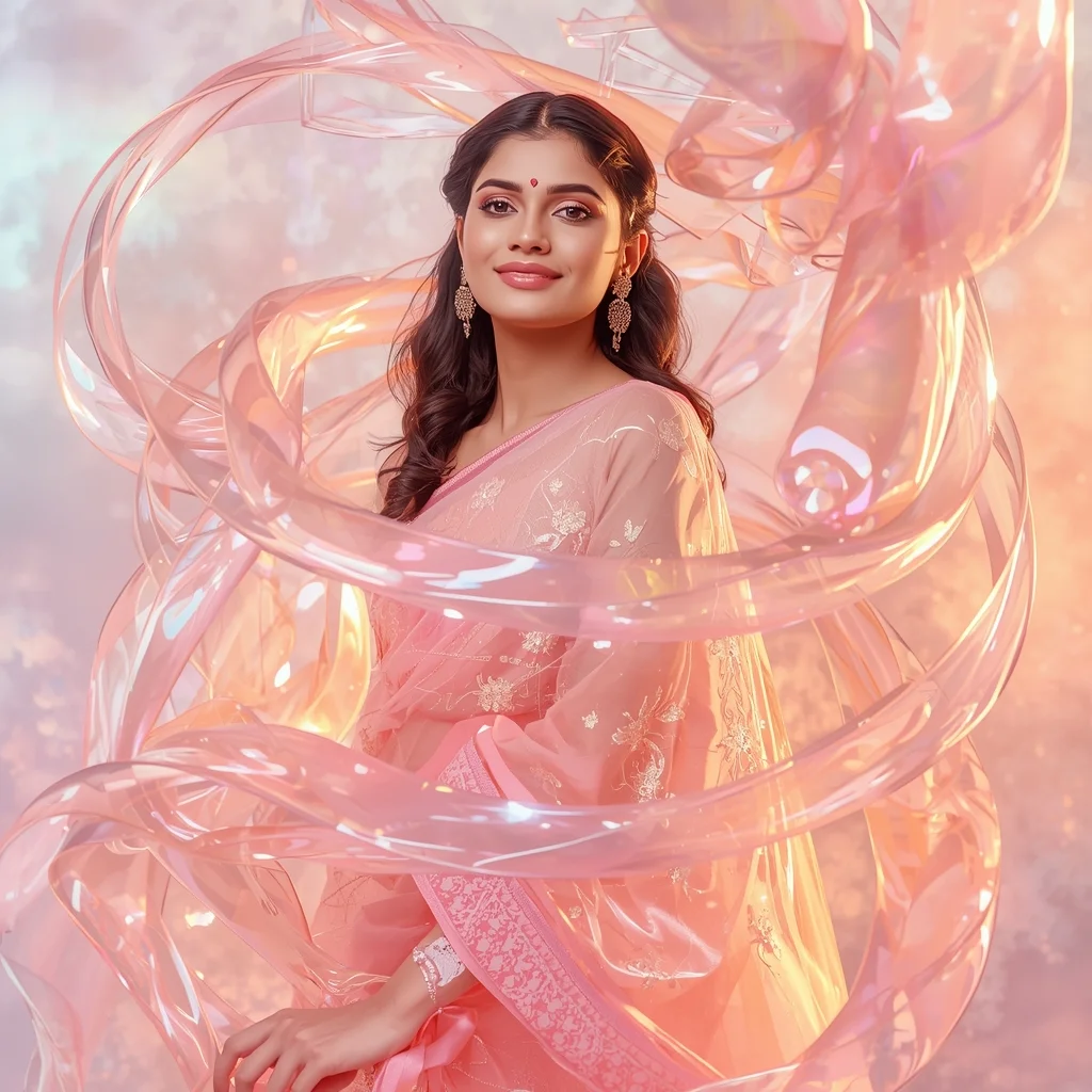 Festive Pastel Saree Crystal Light Ribbon Flow Collage Luxury Cinematic | Saree Woman Ai Prompt
