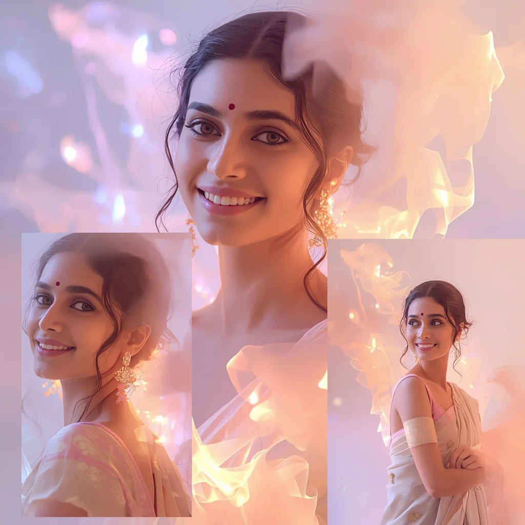 Festive Pastel Saree Dream Aura Mist Collage | Indian Girl Ethereal Glow Aesthetic Soft Cinematic Viral Prompt | Saree Girl Ai Prompt