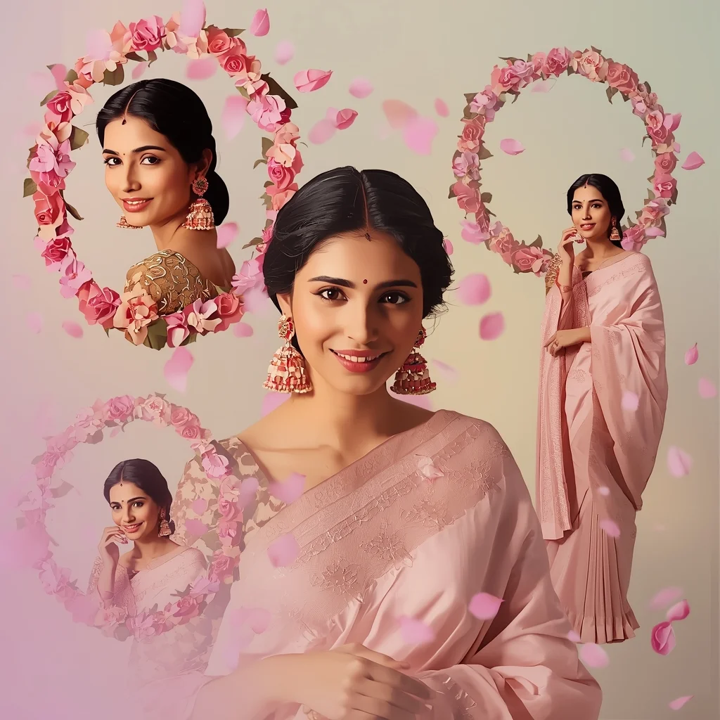 Festive Pastel Saree Floating Petal Collage | Indian Girl Soft Floral Motion Aesthetic Cinematic Viral Prompt | Modern Saree Ai Prompt
