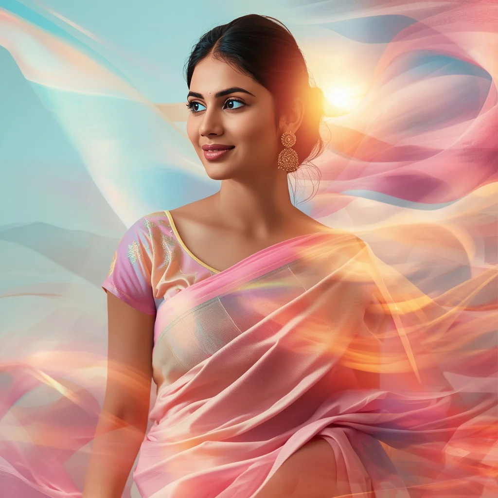 Festive Pastel Saree Fluid Light Spectrum Drift Collage Modern Cinematic | Best Prompt For Girls College
