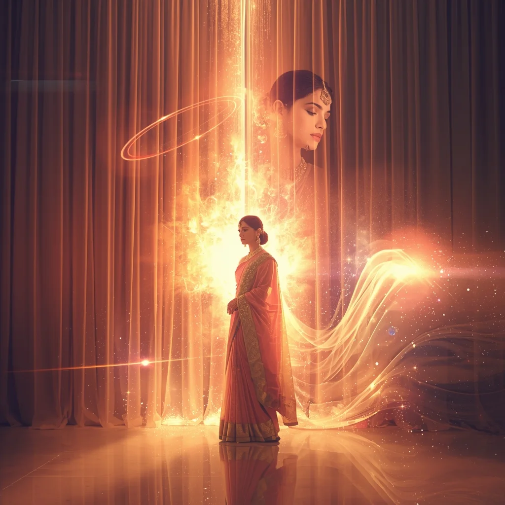Festive Pastel Saree Imperial Cosmic Curtain Galaxy Burst Collage | Regal Symphony Prompt | Saree Girl Ai Prompt