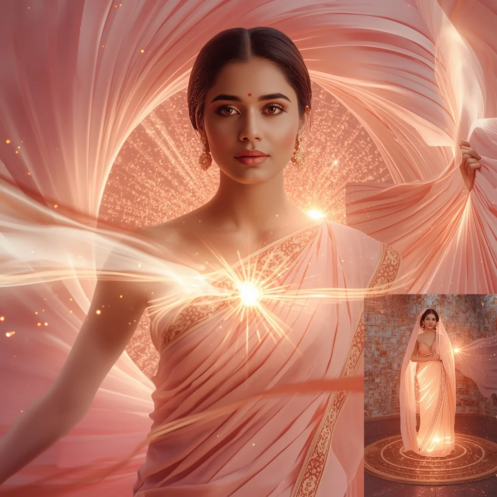 Festive Pastel Saree Mesmerizing Ripple Vortex Energy Core Collage | Mesmerizing Glow Prompt | Saree Whatsapp Dp Ai Prompt