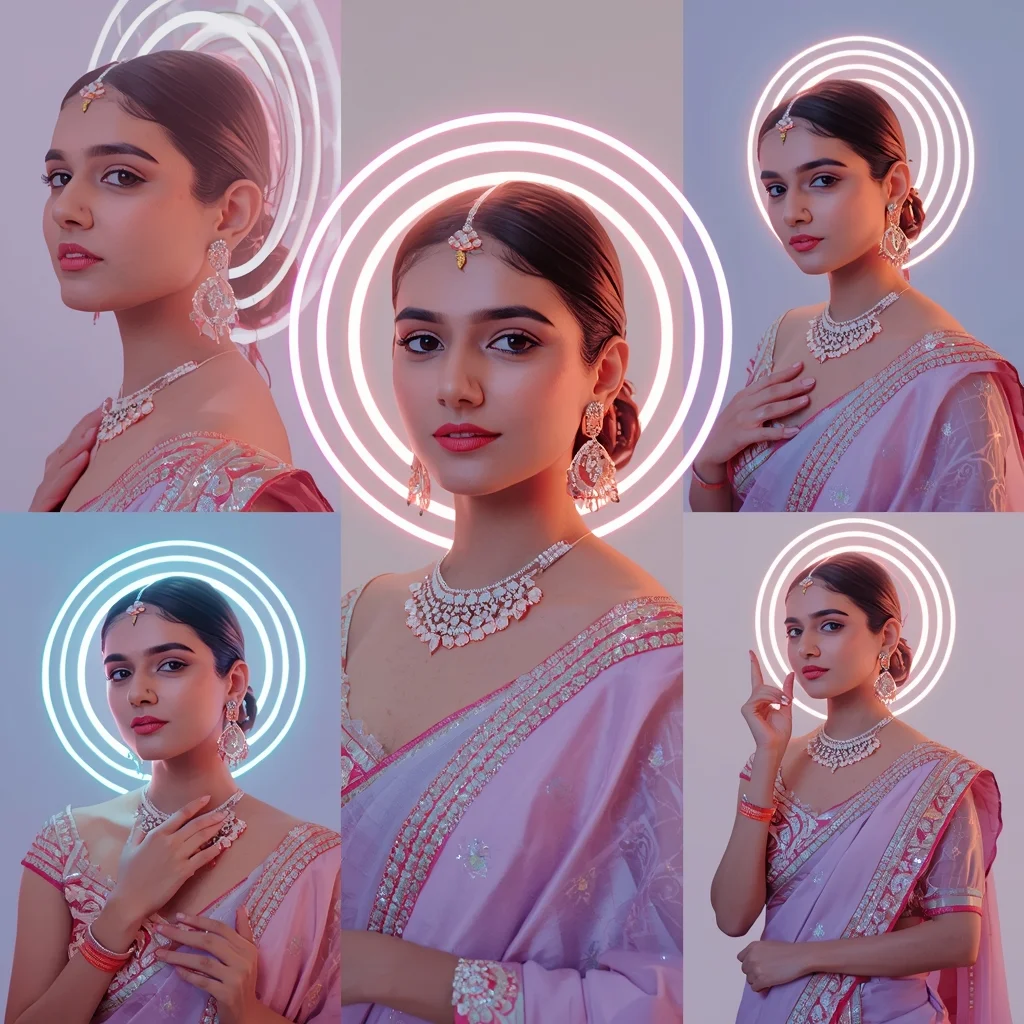 Festive Pastel Saree Neon Dream Halo Collage Aesthetic Cinematic Viral | Gemini Saree Prompt For Instagram