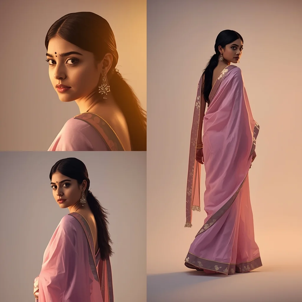 Festive Pastel Saree Over Shoulder Look Collage | Indian Girl Back Glance Aesthetic Cinematic Viral Prompt | Saree Prompt Generator