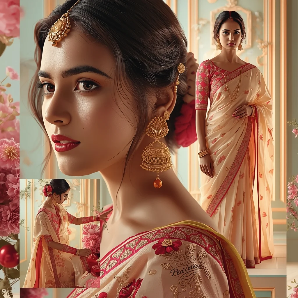 Festive Pastel Saree Reality Appears Fully Complete Collage | Instant Perfection Luxury Prompt | Saree Woman Ai Prompt