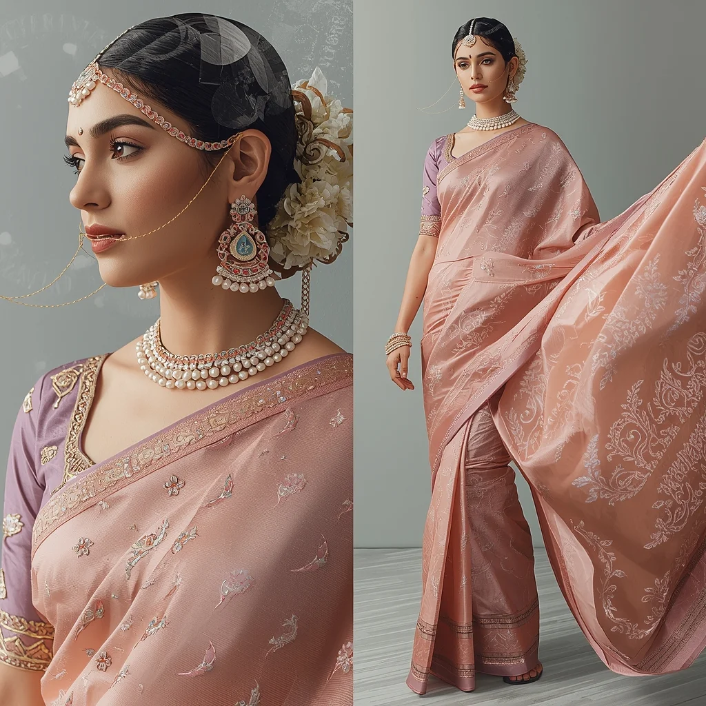 Festive Pastel Saree Reality Compiles Itself Collage | Living Code Luxury Prompt | Saree Aesthetic Ai Prompt For Pinterest