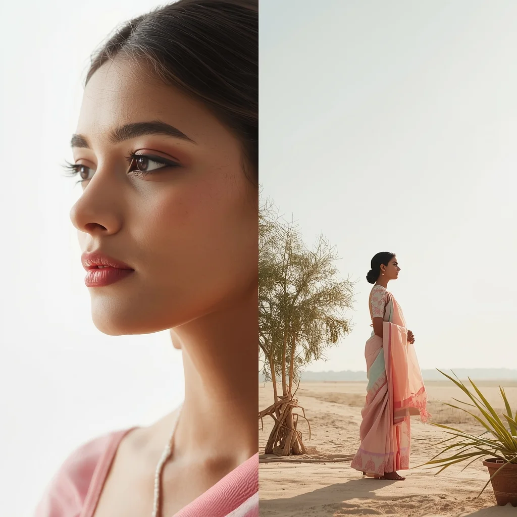 Festive Pastel Saree Reality Exists Only in Present Collage | No Past No Future Luxury Prompt | Desi Saree Ai Prompt