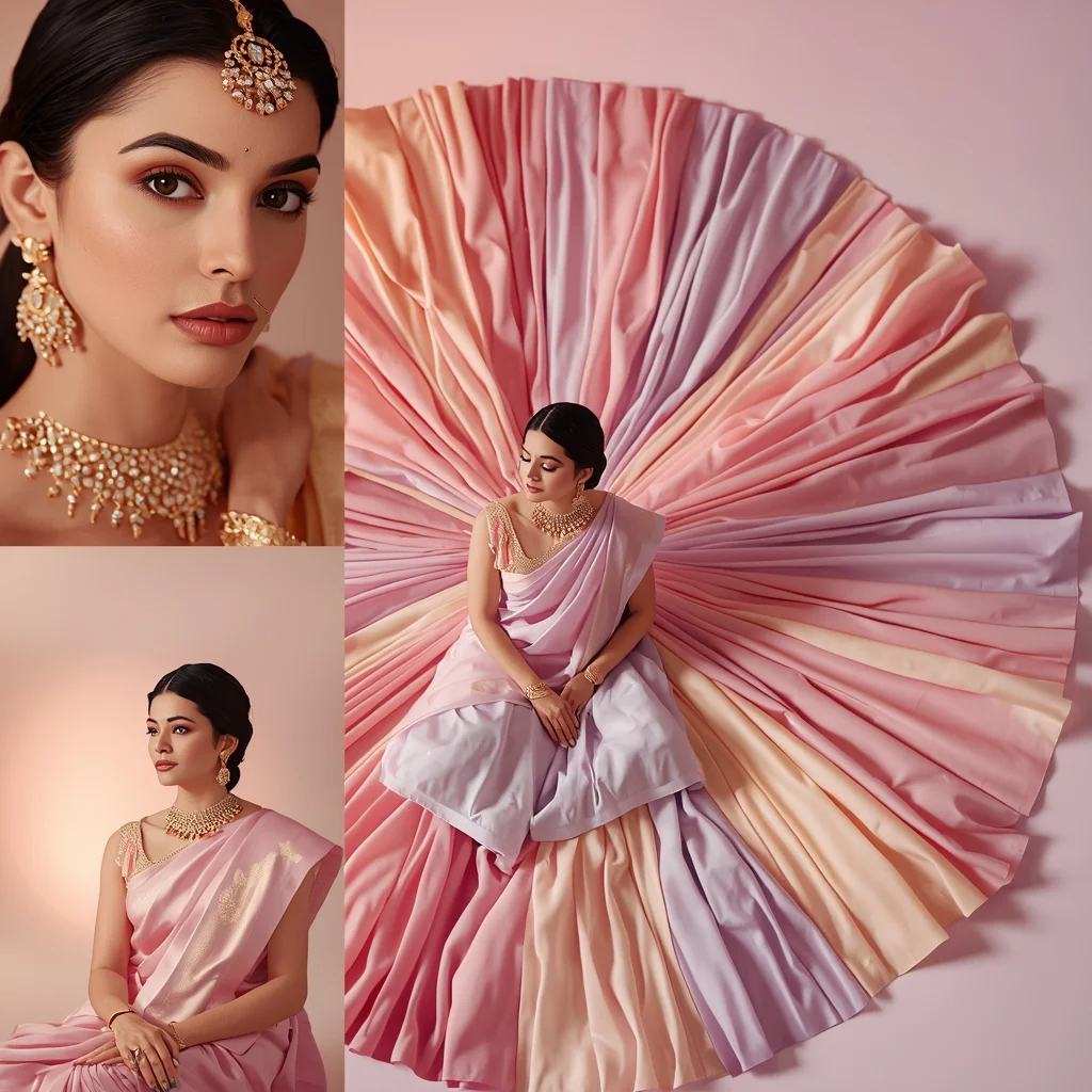 Festive Pastel Saree Royal Floor Pose Collage | Indian Girl Luxury Sit Elegance Aesthetic Cinematic Viral Prompt | Saree Reel Ai Prompt