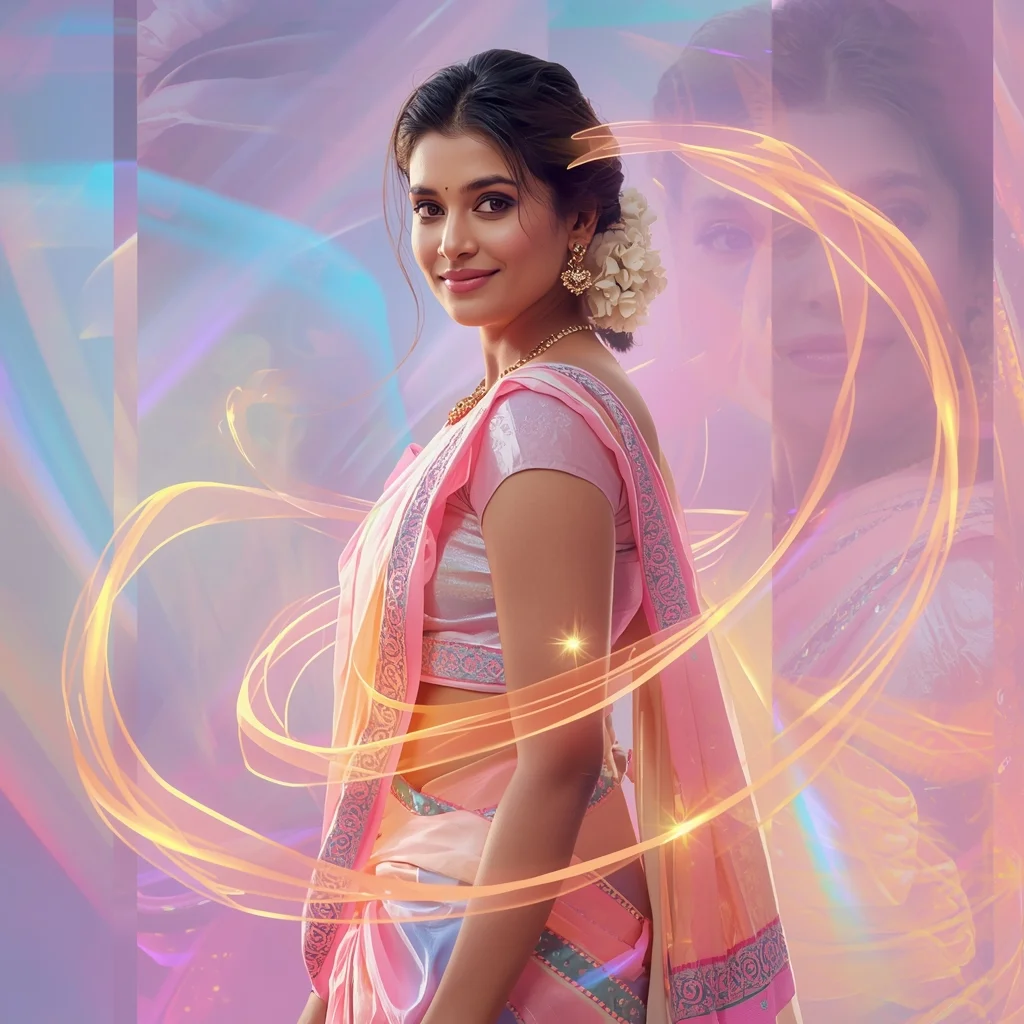 Festive Pastel Saree Shiny Glow Spectrum Flow Collage Modern Cinematic | Free Prompt For Girls College