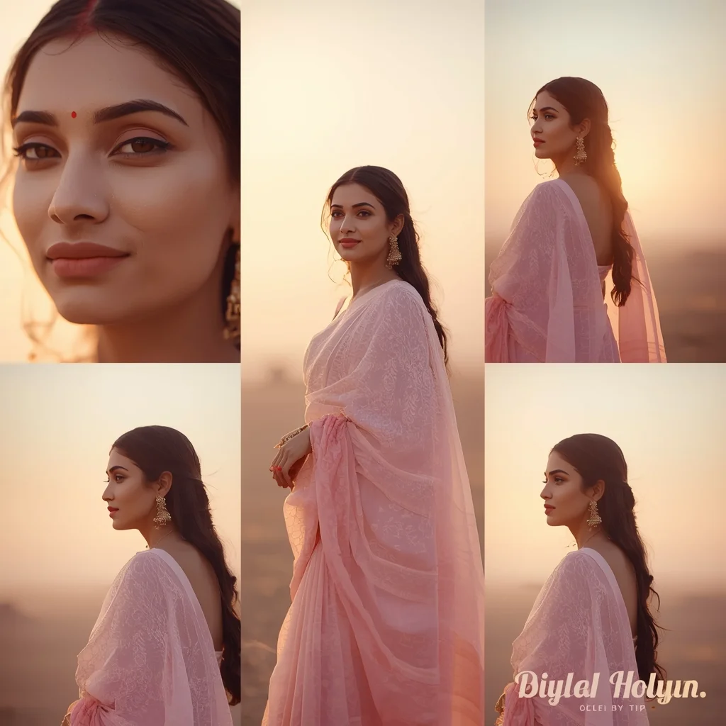 Festive Pastel Saree Soft Shine Horizon Glow Collage Premium Cinematic | New Instagram Trend Prompt For Girl Aesthetic