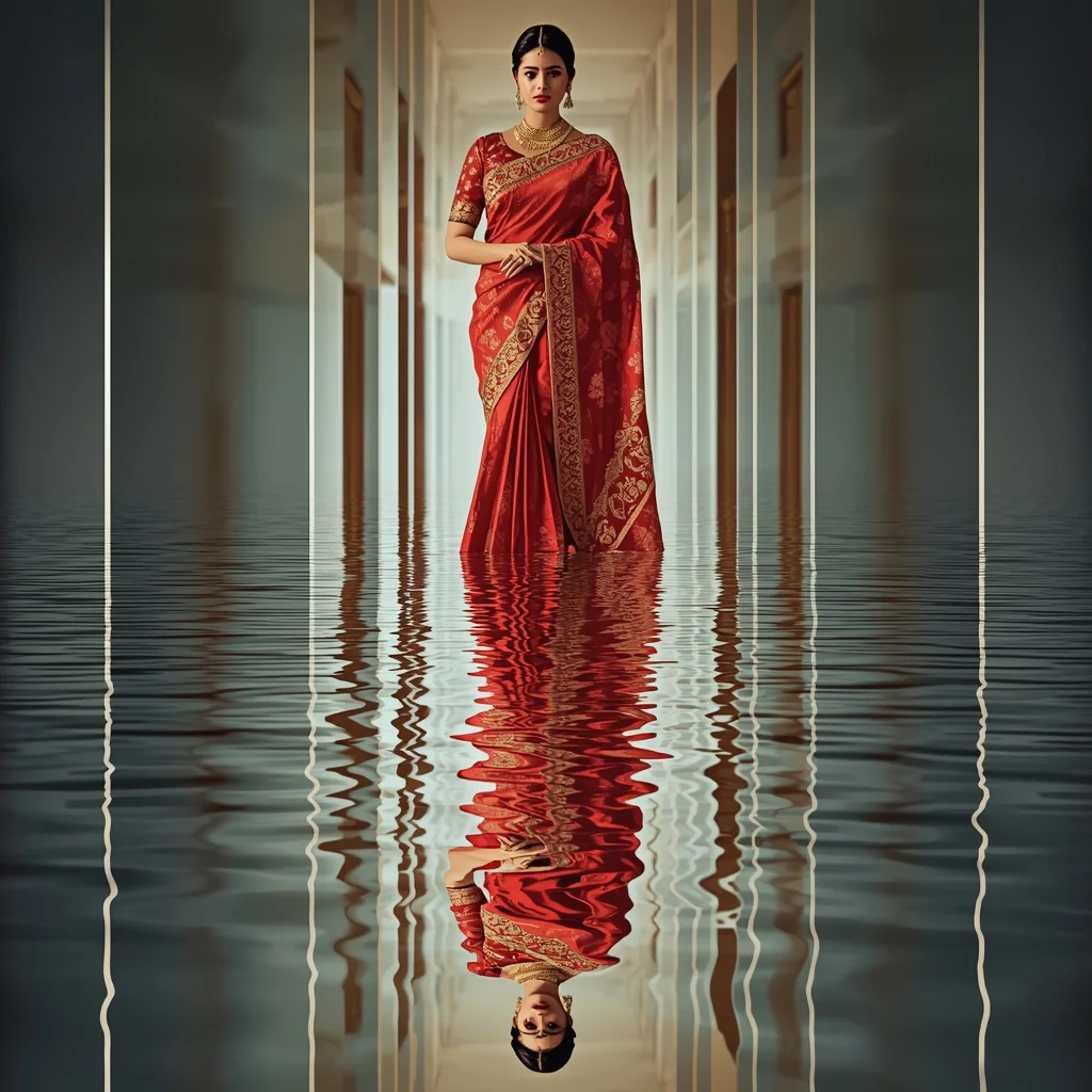 Festive Saree Reflection Water Floor Infinity Collage | Depth Illusion Prompt | Saree Prompt For Instagram