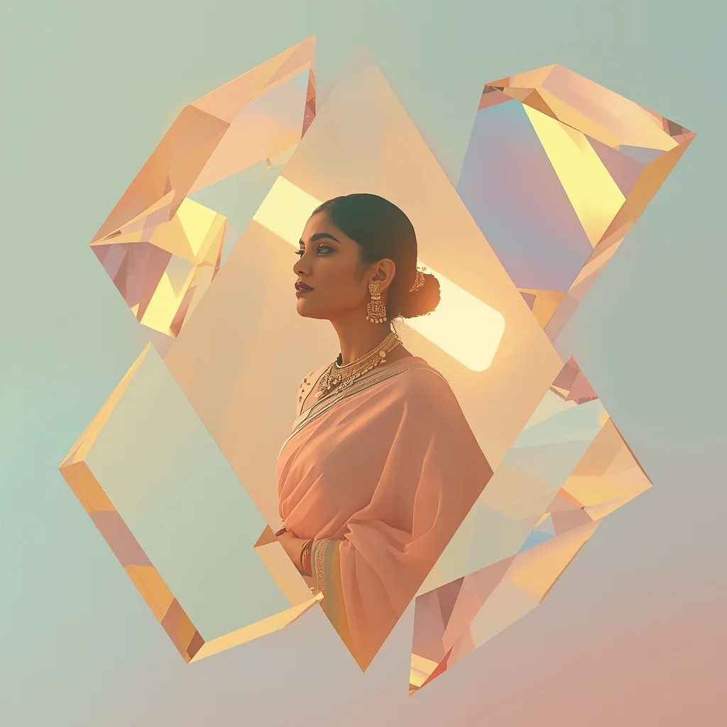 Floating Prism Light Pastel Saree Premium Collage | Bridal Saree Ai Prompt For Instagram Reel