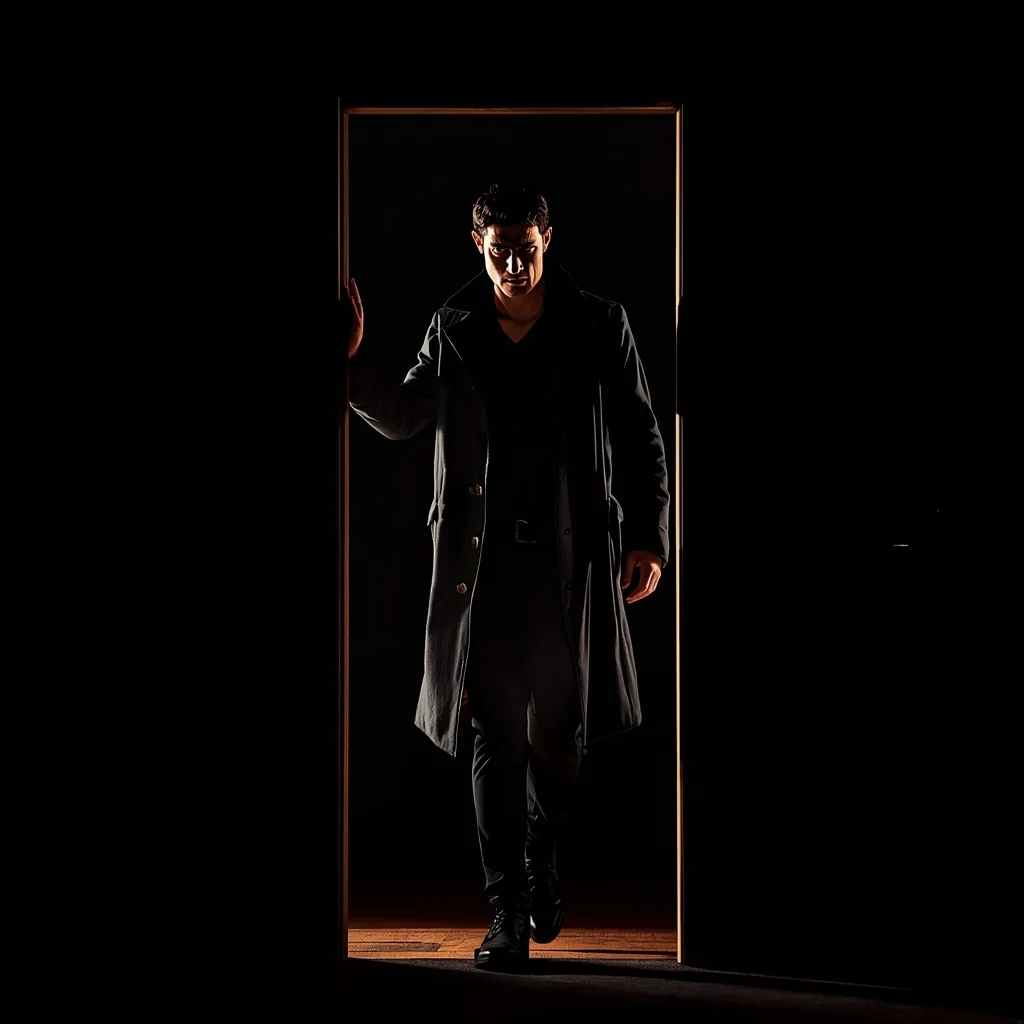 Full Body Doorway Shadow Entry Pose with Suspenseful Presence | Modern Design Ai Prompt