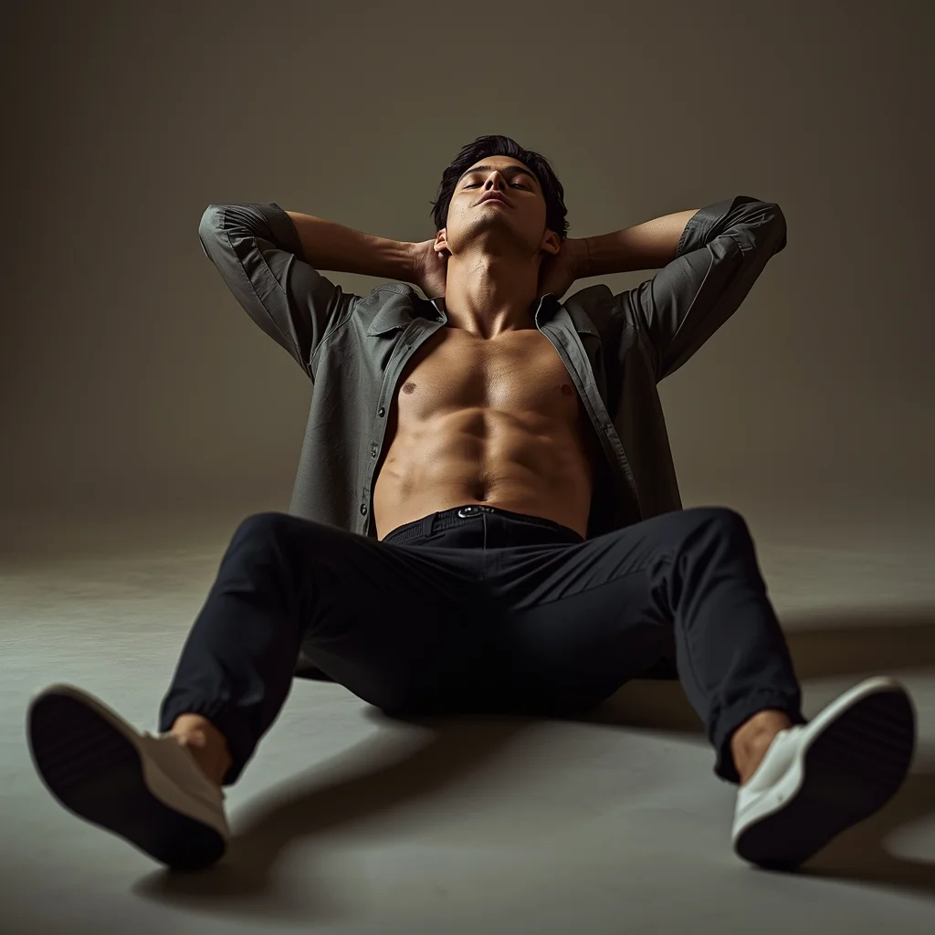 Full Body Floor Stretch Back Lean Pose with Relaxed Dominance | Text To Image Prompt