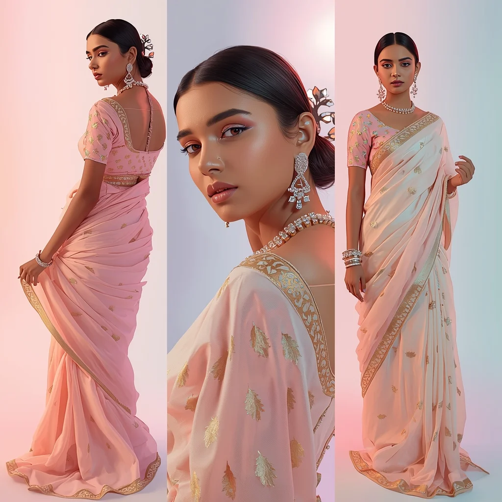 Glass Shard Reflection Pastel Saree Artistic Collage | Prompt Gemini Saree