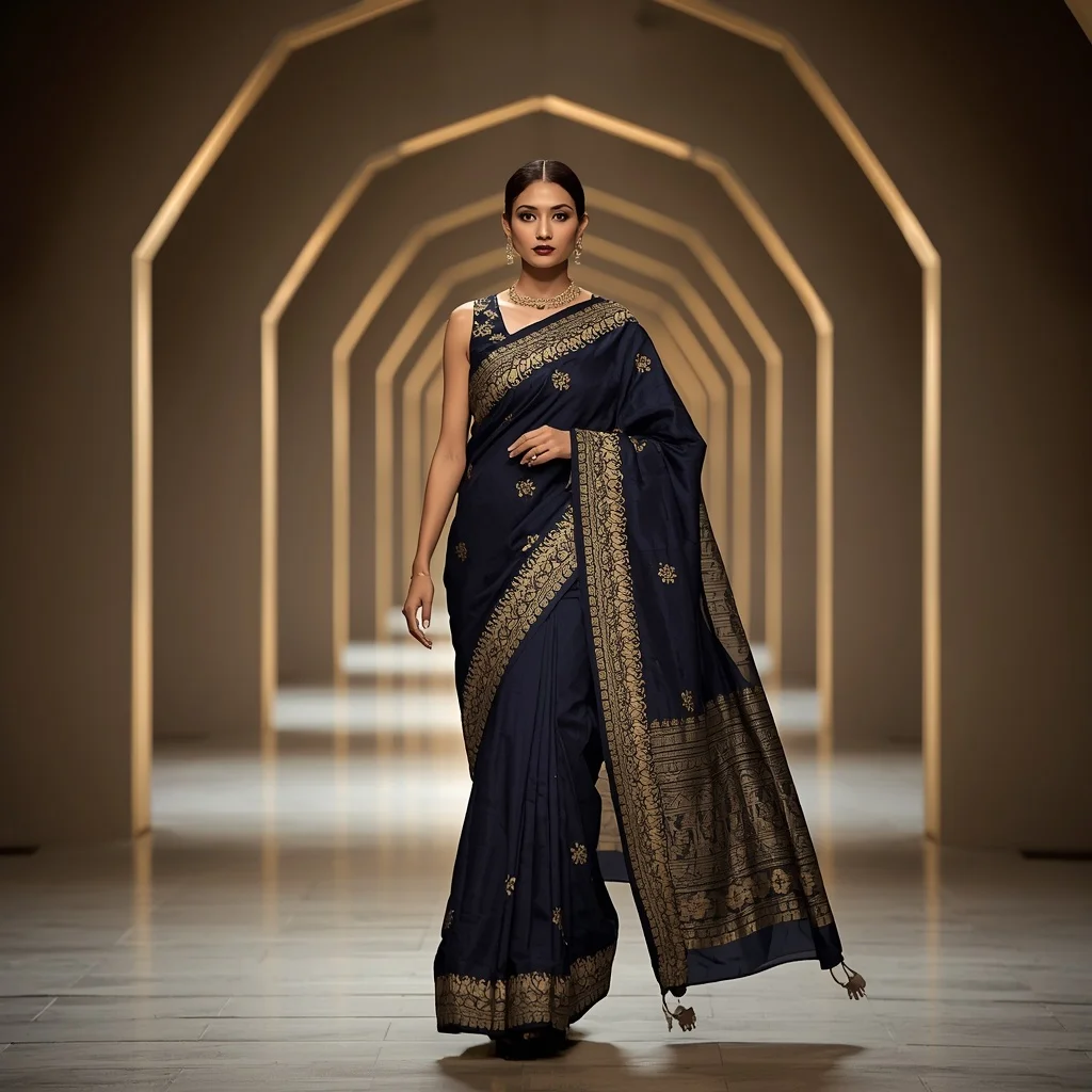 Heritage Zardozi Fusion Saree with Backlit Arches | Saree Profile Pic Ai Prompt
