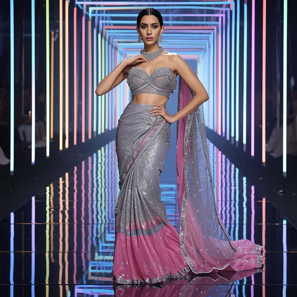 Holographic Diamond Empress Saree with Infinity Prism Runway | Chatgpt Prompt