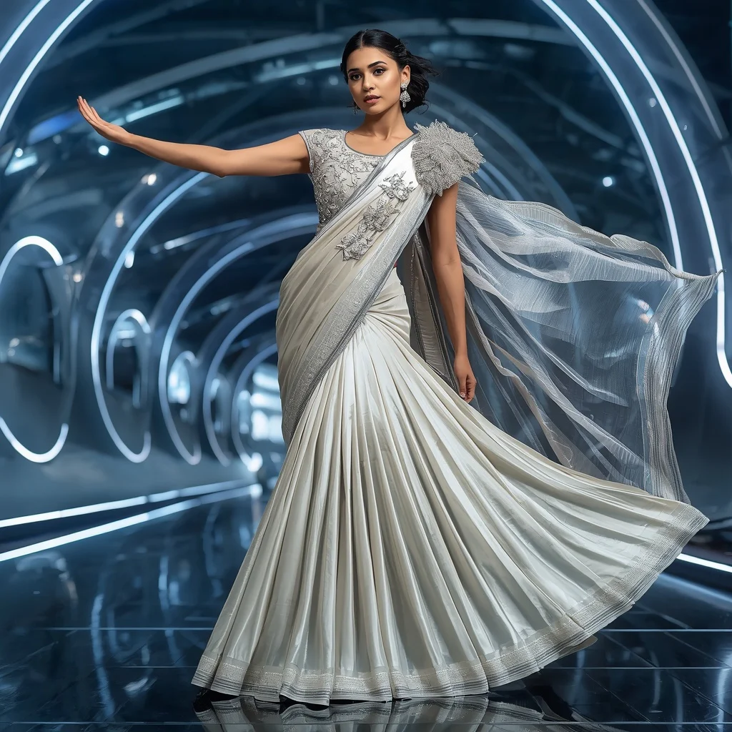 Liquid Pearl Thunder Saree with Floating Digital Observatory | Best Prompt For Saree For Wedding