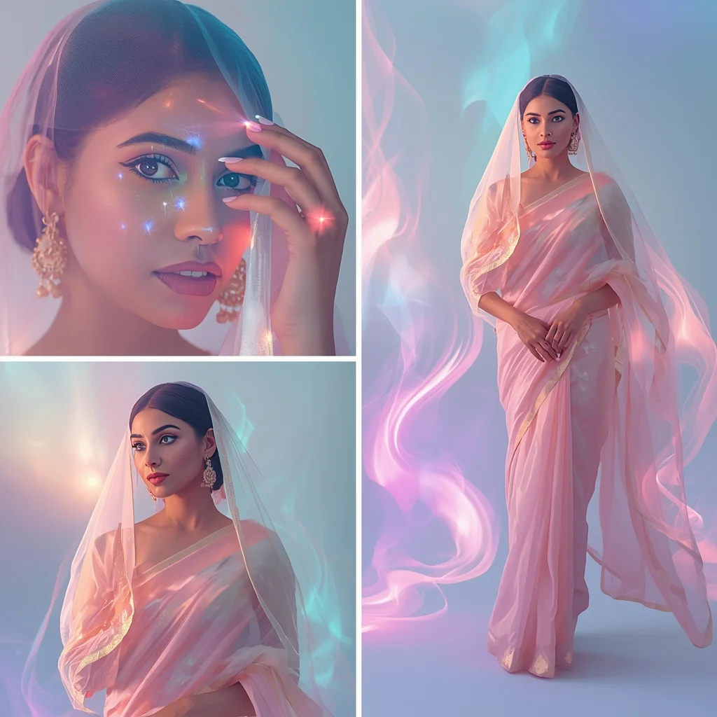 Magical Pastel Saree Aurora Veil Luxury Glow - | Image Prompt | Aesthetic Saree Ai Prompt