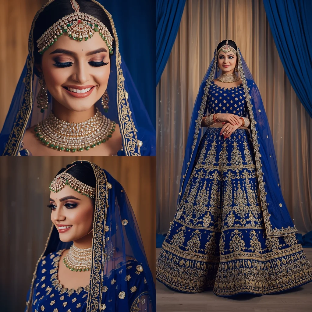 Majestic Royal Blue Bridal Lehenga Indian Bride Luxury Composition | Youtube Thumbnail Ai Prompt