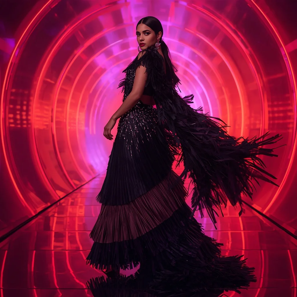Midnight Lava Prism Saree with Holographic Infinity Atrium | Saree Dp Ai Prompt