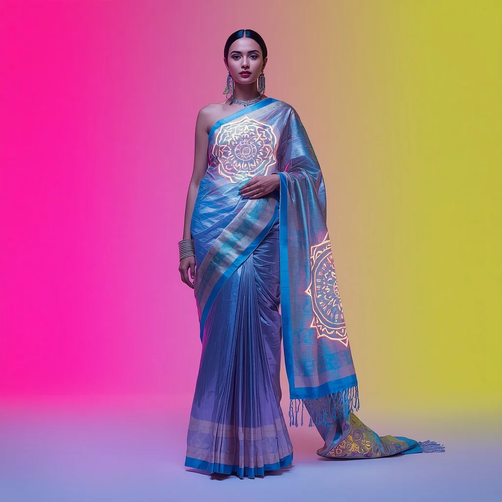 Neon LED Veins and Liquid Palladium Heavy Cyber-Saree Pose | Command Prompt